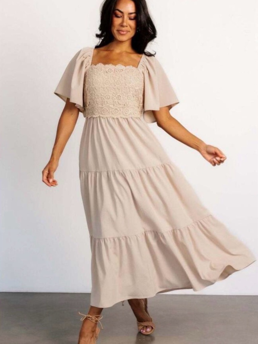 Baltic Born Fauna Lace Bodice Tiered Midi Dress - Cream Size Medium NEW WITH TAG